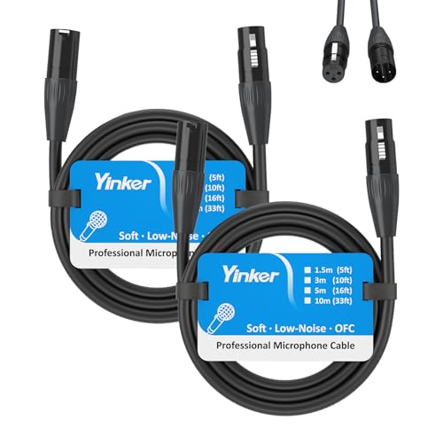 Yinker XLR Cable Male to Female Microphone Cable Oxygen-Free Copper 5ft/1.5m 2 Pack