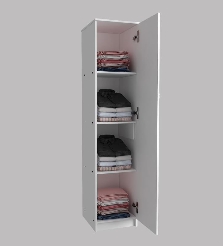 Image of Sonic Multipurpose 1-Door Wardrobe | Engineered Wood | 4 Spacious Shelves & Drawer | White Finish | Compact & Durable | Easy Knock-Down Assembly