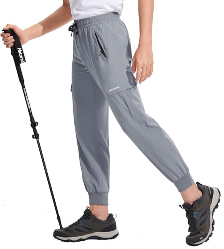 DEVOROPA Boys Joggers Lightweight Hiking Cargo Pants Water Resistant UPF 50+ Quick Dry Youth Kids Athletic Running Pants