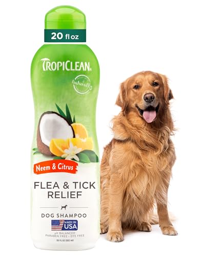 TropiClean Shampoo Contra Pulgas com Óleo de Cítricos e Neem para Cães | Alívio para Picadas de Carrapatos e Pulgas para Cães | Shampoo Natural para Cães Derivado de Ingredientes Naturais | | 20 Onças