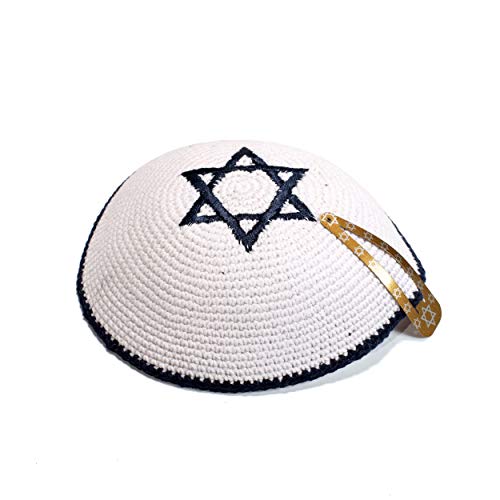 FEYLIE Kippah ebraico, cappello ebraico per adulti, stile tradizionale, kippah ebraico, fatto a mano, cappello Yarmulke Israele Kippah simbolo della cultura ebraica, bianco, bianco