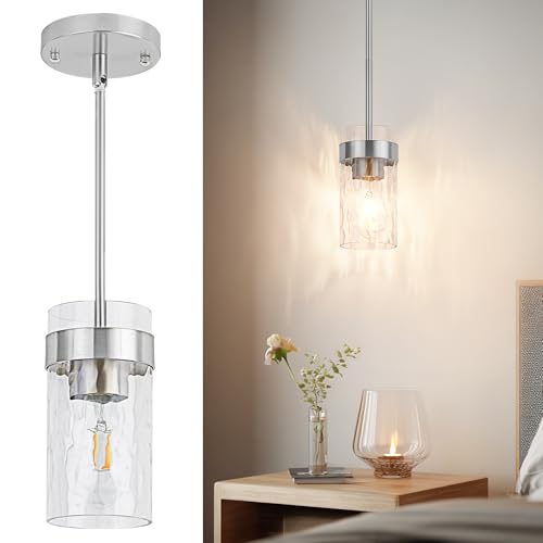 Image of Water Ripple Glass Pendant Lights Kitchen Island Brushed Nickel, 1 Pack