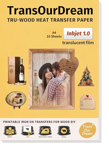 TransOurDream Tru-Wood - Papel de transferencia térmica para impresora de inyección de tinta (10 hojas, A4), transferencias imprimibles para planchar, fácil de usar (inyección de tinta 1.0)