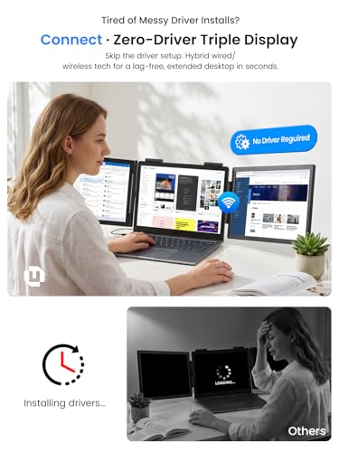 Image of UPERFECT Laptop Screen Extender, 14'' Wireless Triple Portable Monitor, Ultra-Slim Dual Travel Monitor 125% sRGB One Cable Plug -Play Extender Monitor for MacOS /Win /Android, Fits 13.3-17.3 inch Laptops