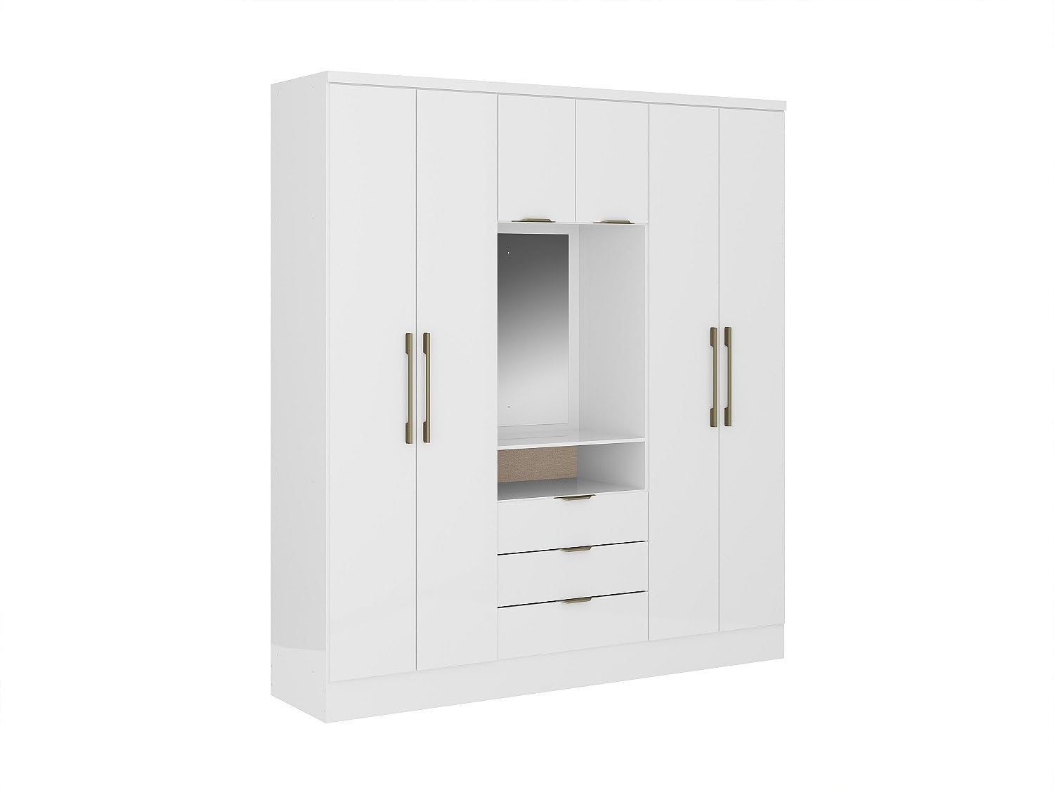Vente-unique - Armario 6 Puertas y 3 cajones - con Espejo - 180 cm de Ancho - Color: Blanco - ELORIO