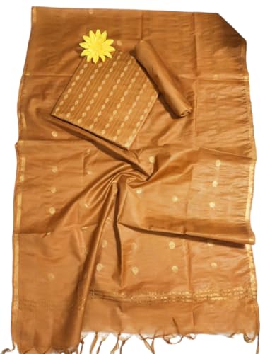 Image of STB-SILK TEXTILES BHAGALPUR Women's Bhagalpuri Cotton Silk Unstitched Salwar Suit Dress Material With Dupatta