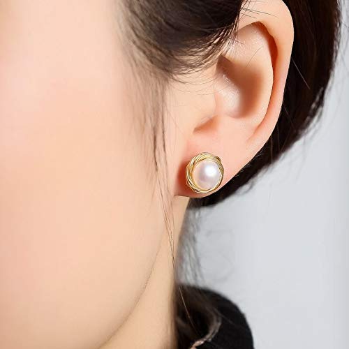 Boucles d'oreilles en Perles d'eau douce 8-9mm artisanales en or 14k