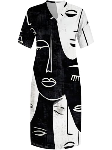 Image of Plus Size Maxi Dress for Women Short Sleeve V Neck Casual Loose Sundress with Pockets