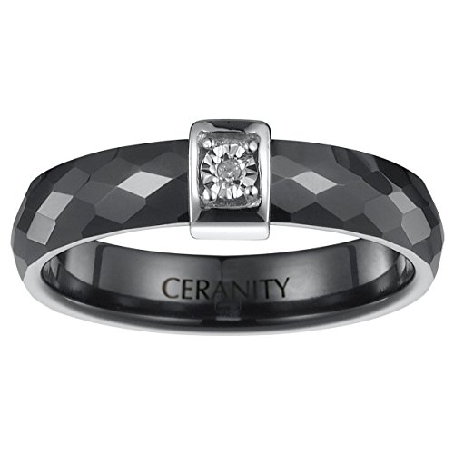 Ceranity - 1-18/0001-N-58 - Bague Anneaux Femme - Barrette - Argent 925/1000 0.45 gr - Diamant - Céramique - Blanc - T 58