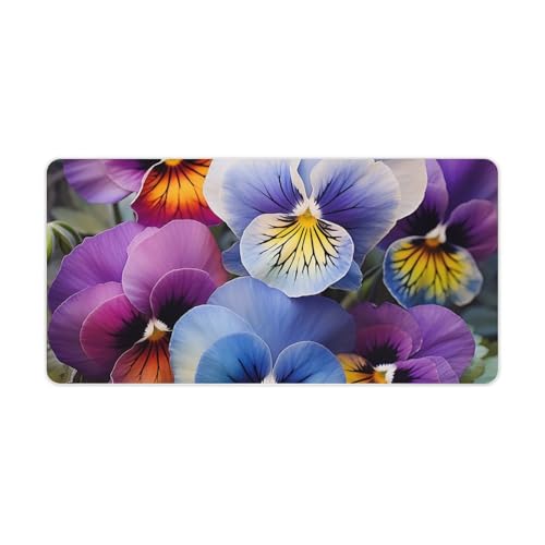 Pansy Perfection Desk Mat Non-Slip Laptop Writing Pad Large Keyboard Mousepad with Rubber Base 23.6