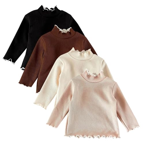 Toddler Baby Girls Knitted Solid Color Turtleneck Tops Ruffles Long Sleeve Mock Neck Blouse Fall (Beige, 18-24 Months)