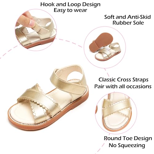 Image of PHIRAMIN Toddler Girl Sandals - Flower Girl Dress Shoes Open Toe Little Kid Flats