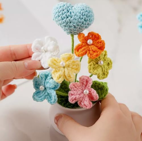 Image of VRB Dec Plastic TM 1 Pcs Crochet Flowers Artificial Sunflower for Office Desk Car Dashboard Decor,Home Decoration, Office, Bedroom, Christmas Decor, Wedding (Small Daisy with Red Heart)