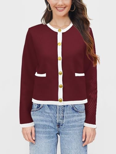 Image of SuperPrity Cardigan Sweaters for Women Long Sleeve Button Down Cropped Knit Coat Jacket with Pocket 2024 Fashion Fall Outfits
