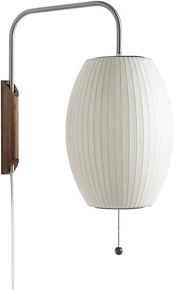 Fabric Shade Wood Plug in Wall Sconce Swing Arm Bedside Wall Light with White Oval Silk Wabi Sbai Wall Sconces Japanese-Style Home Decor Retro Bedroom Wooden Wall Lamp, Z-1024