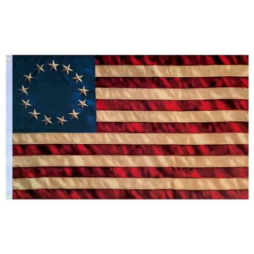 FRF Tea Stained 13 Stars American flag Betsy Ross Flags 3x5 Vintage USA 1776 Banner Outdoor Decoration with Canvas Header & 2 Brass Grommets (3D Printed Star)