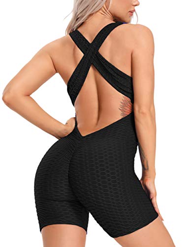 FITTOO Tuta Sportiva da Donna Leggings Corti Slim Abbigliamento Sportivo Pantaloncini da Yoga Vita Alta Anti-Cellulite Sexy per Fitness Sport Palestra Yoga Jumpsuit