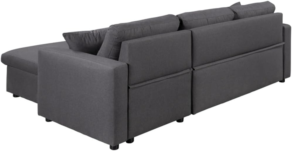 Sleeper Sectional Sofa Grey with Storage Space, 2 Tossing Cushions