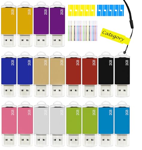 Clés USB 2.0 de 2 Go Jump Zip en lot de 20 avec cordons et étiquettes pour stockage