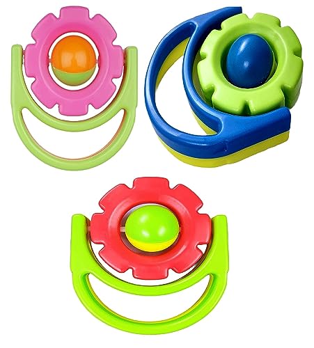 Image of Babify BPA-Free Non Toxic Toddler Sound Making Crown Baby Rattle for Baby Set of 3, (Blue, Pink & Red)