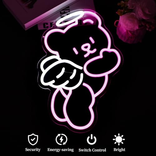 Image of Bear Angel Neon Sign Led Neon Lights Neon Signs for Wall Decor Light Up Sign for Birthday Party Club Gift
