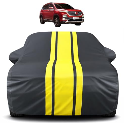 Image of Auto Hub Car Cover Compatible with MG Hector with Mirror Pocket, Soft Cotton Lining, Hector Car Cover Waterproof - Yellow-Black