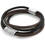 Herrenarmband Leder Silber Gravur braun schwarz 925 Silber Männer Armband Schmuck Namensarmband Herren Lederarmband Namen für Mann Magnet Nappaleder Herrenschmuck mit Text