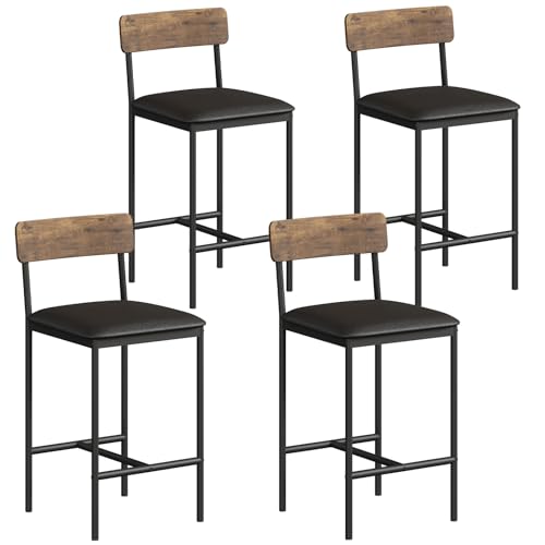 OPULENTHOME Lot DE 4 Tabouret DE Bar Industriel,Chaises de Bar avec Dossier,Chaises Hautes avec Repose-Pieds, pour Cuisine, Salon, Bar,Marron Rustique et...