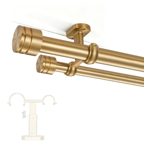 Heavy Duty Ceiling Mount Curtain Rod,1 1/8 Inches Front and 1Inches Rear Rod with Solid Aluminum Adjustable Ceiling Brackets, Modern Luxury Curtain Rod for Room Divider, Window Drapes-Warm Gold,48-88"