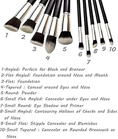 ZemGlam 10 Pcs Cosmetic Makeup Brush Set with 5 Pcs Big 5 Pcs Small Makeup Brushes - Black&Silver 2