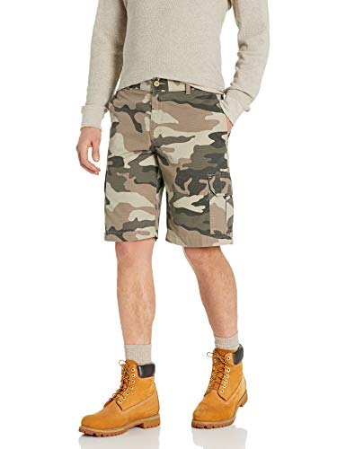 Dickies Men's Relaxed Fit 11 Lightweight Rip Stop Cargo Short, Stonewashed Pebble Brown/Black/Olive Camo, 30