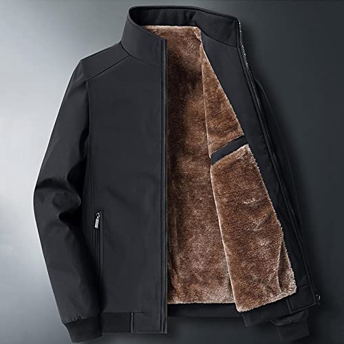 Mens Fleece Jacket Winter Casual Plush Thick Stand Collar Coat Thick Thermal Jacket Outerwear Fleece Solid Loose Coat2