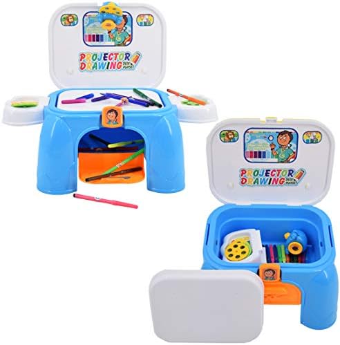 deAO Drawing Doodle Projector Desk Set - Handy 2in1 Carrycase & Stool with Picture Discs and Colour Pens