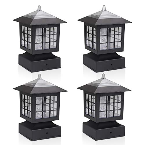 KMC KMC LIGHTING KS101X4 Outdoor Solar Post Fence Paveway Pathway Square Lights 4 Pack with 4-Inch Fitter Base Outdoor Garden Post Pole Mount 4.88X4.88X7.48