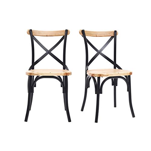 Miliboo Chaises bistrot Bois Clair Massif et métal Noir (Lot de 2) Jake