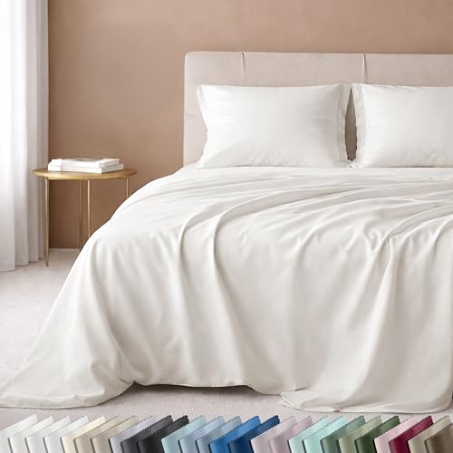 Image of California Design Den Deep Pocket King Sheets Set - Luxuriously Soft 600 Thread Count 100% Cotton Sateen Bedding, King Size Sheet Set, All Around Elastic, Snug Fit - True Ivory