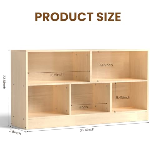 Image of Solid Rubber Wood Kids Storage Cabinet, 5-Section Toddler Montessori Bookshelf, Kids Organizer for Classroom, Playroom, Kindergarten, Medium Size