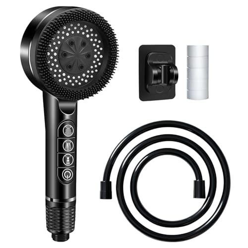 Soffione doccia ad alta pressione con filtro, 4 modalità di spruzzo (massaggio/pioggia/risparmio energetico), 3,5 pollici in silicone, soffione doccia a risparmio d'acqua con tubo anti piegamento da
