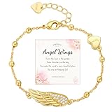 Apsvo Angel Wings Bracelets Gifts for Girls Dainty Initial Bracelets for Women Girls Love Heart Initial A-Z Beads Gold Bracelet Birthday Gifts for Daughter