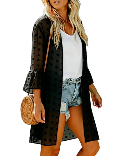 Image of Womens Kimono for Summer Puff Sleeve Cardigan Casual Loose Fit Beach Cover Ups Resorts Swimwear 2026