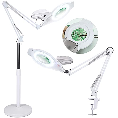LED Magnifying Floor Lamp, Kirkas 2-in-1 Magnifying Glass with Light, Full Spectrum 2200 Lumens Dimmable Magnifier Lamp with Adjustable Stand and Swivel Arm for Reading, Crafts and Professional Tasks