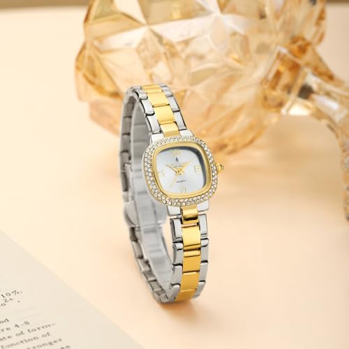 Image of London Fog Ave Maria Collection Analog Watch for Women with Square Dial, Crystal Studded Bezel Roman Numeral Markers and Stainless Steel Strap - LFW20004