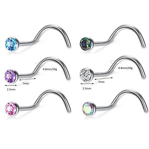 BelezaDosas 6pcs G23 Titanium Nose Studs 18G 20G Screw Nose Ring Press Fit 2mm 2.5mm 3mm Piercing Jewelry for Sensitive Skin2