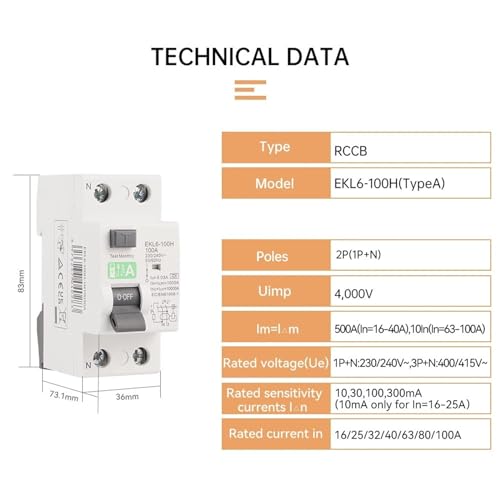RCD RCCB Type A disjoncteur différentiel 2 pôles 63A 10KA pour rénovation électrique maison - 2