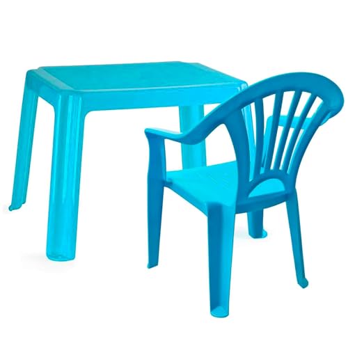 Acan Tradineur   Set de Mesa y Silla Infantil de plástico, Modelo Tipi, Estructura sólida, niños, Interior y Exterior, salón, jardín, Fabricado en España (Azul Claro)