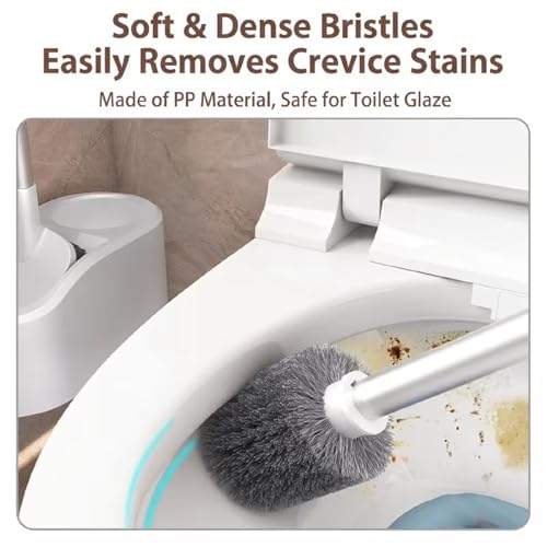 Image of Clyton Toilet Brush with Holder Stand, Toilet Bowl Cleaning Brush and Bathroom Toilet Floor Scrubber Brush with Self Adhesive Wall Mounted Ventilated Drying Stand, Toilet Bathroom Cleaning Brushes Set