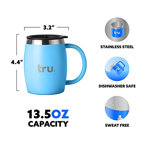 Coffee Mug with Lid (Set of 2) – Stainless Steel Camping Mug with Handle, Double Wall & Insulated Metal Cup - BPA Free, Shatterproof, Dishwasher Safe (13.5oz)