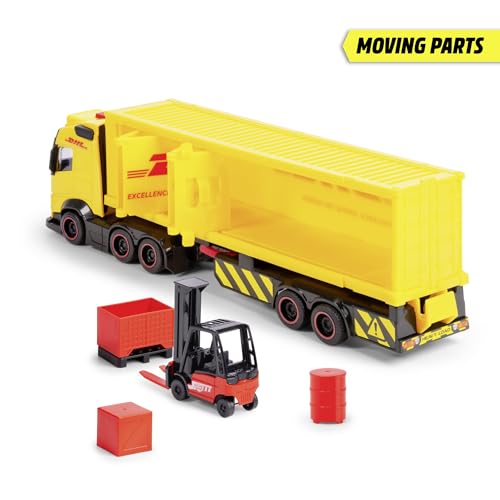 Dickie Toys Volvo DHL Truck FH16 (35 cm) - Spielzeug LKW mit Gabelstapler, Licht & Sound - Großes Kinder LKW Spielzeug ab 3 Jahre, Post-Transporter inkl. Batterien & Zubehör - 203747018