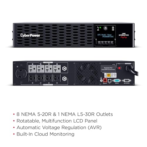 Image of CyberPower PR3000RT2UC Smart App Sinewave UPS Battery Backup and Surge Protector, 3000VA /3000W, 9 Outlets, 2U Rack /Tower, AVR, Built-in Cloud Monitoring, UL Certified