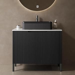 30″ Black Bathroom Vanity with Ceramic Sink Combo, Freestanding Bathroom Storage Cabinet with 2 Soft Close Doors and Sink Hole Cover, Drain Assembly and Pipe Included